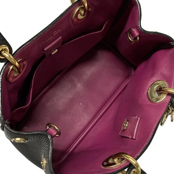 Auth DIOR/ChristianDior Diorissimo Black Pink Leather Tote Bag - Picture 10 of 16